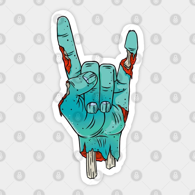 Creepy Rocker Zombie Cartoon Hand Sticker by OccultOmaStore